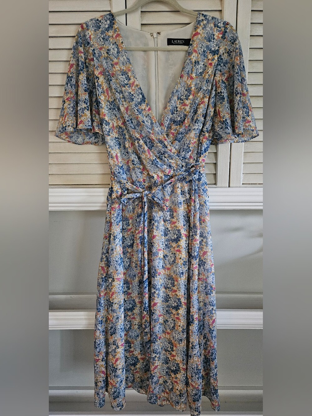 Lauren Ralph Lauren Floral Chiffon Faux Wrap Midi Dress Size 6